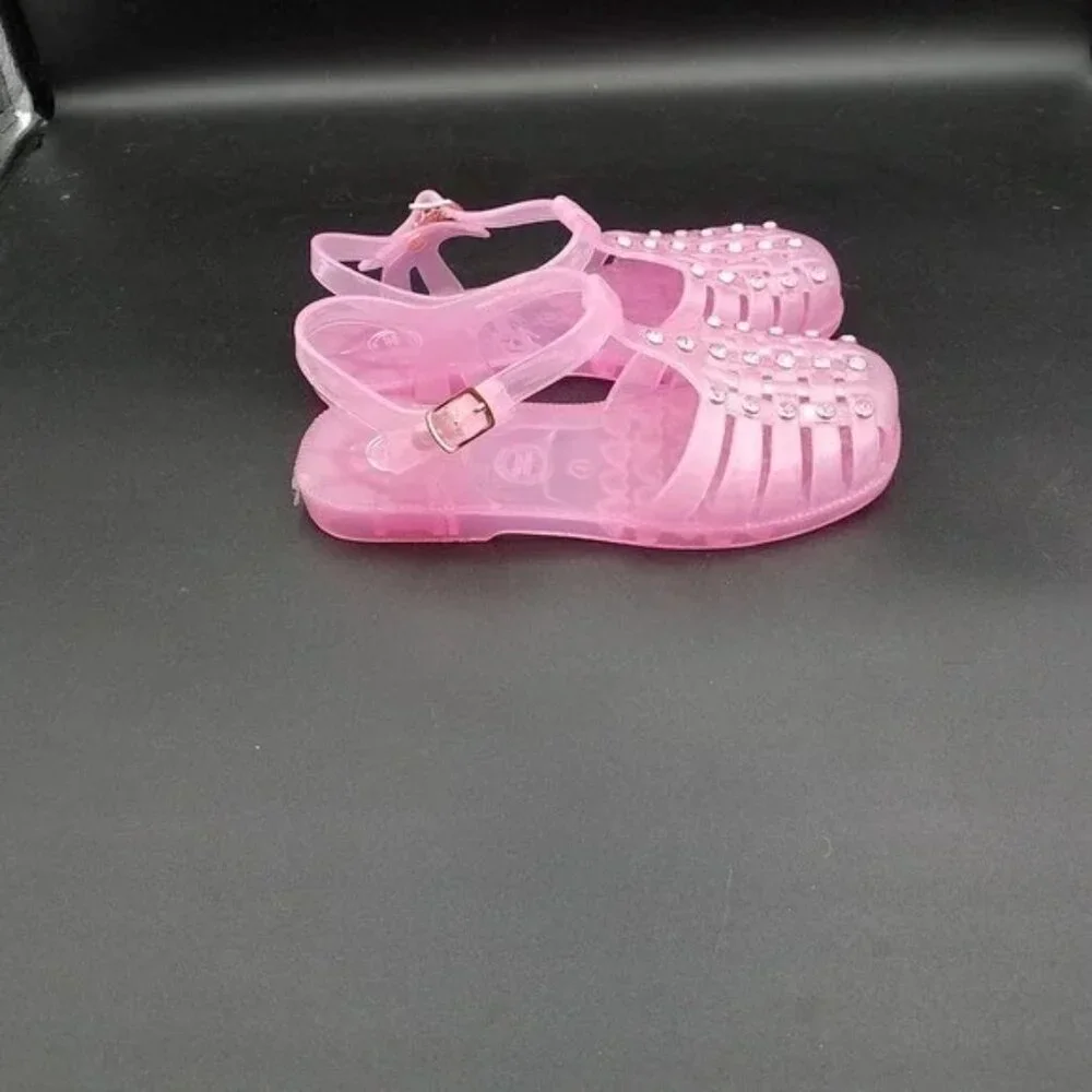 Wonder‎ Nation Girl's Pink Jelly Sandals/Shoes Size 1 With Rhinestones EUC